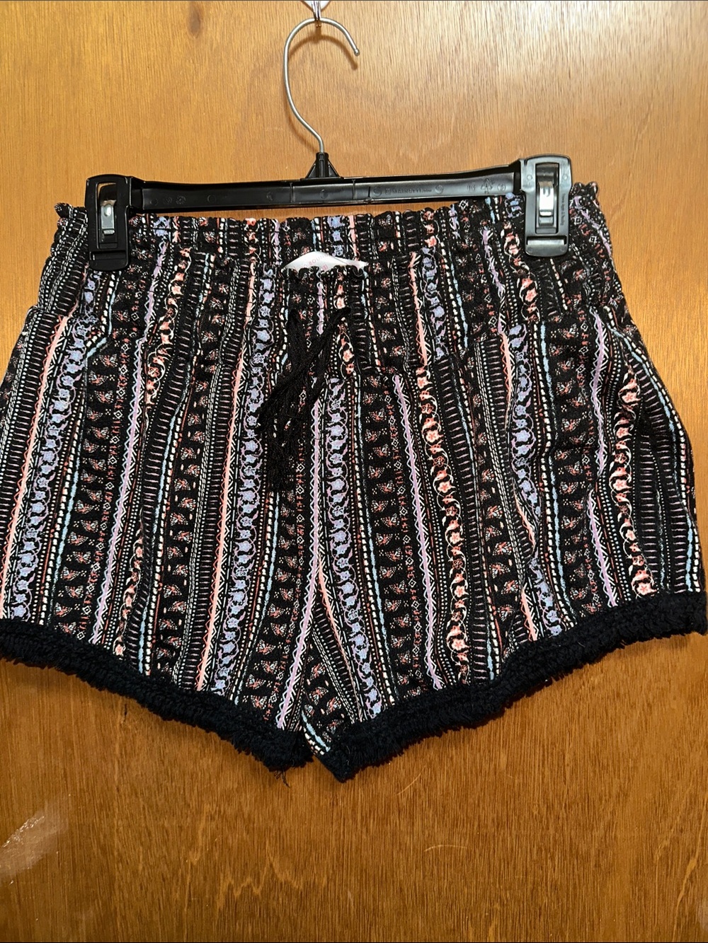 No Boundaries Black Multi-Stripe Aztec Crochet Hem Athletic Shorts
